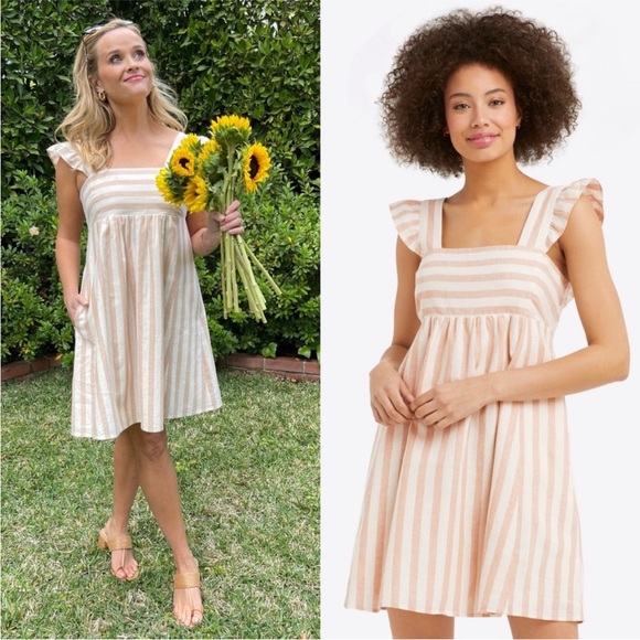 Draper James Dresses & Skirts - Draper James Maddie Babydoll Dress Women’s Size Medium linen Striped nautical